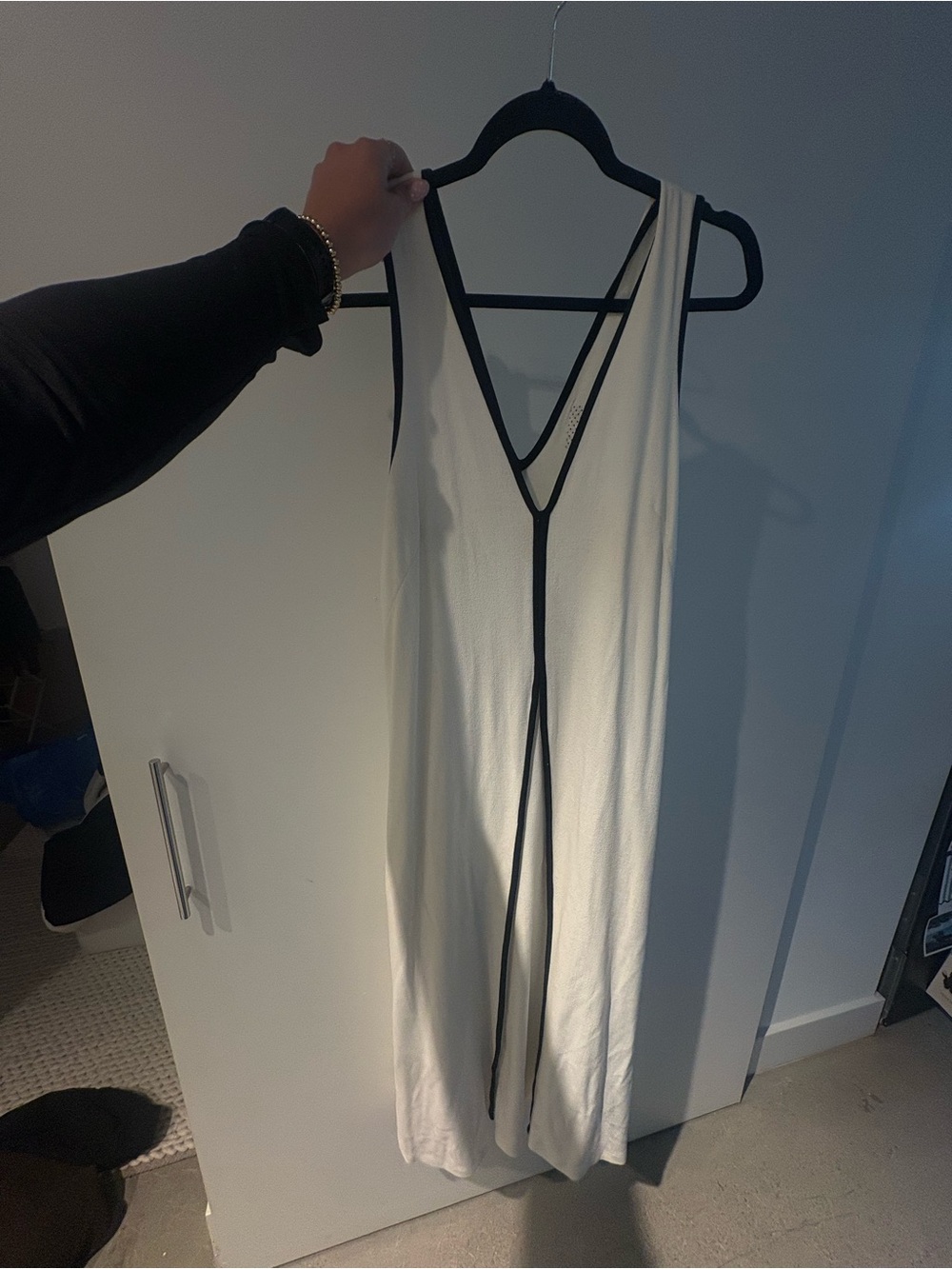 Anthropologie White Maxi Dress with Black Trim